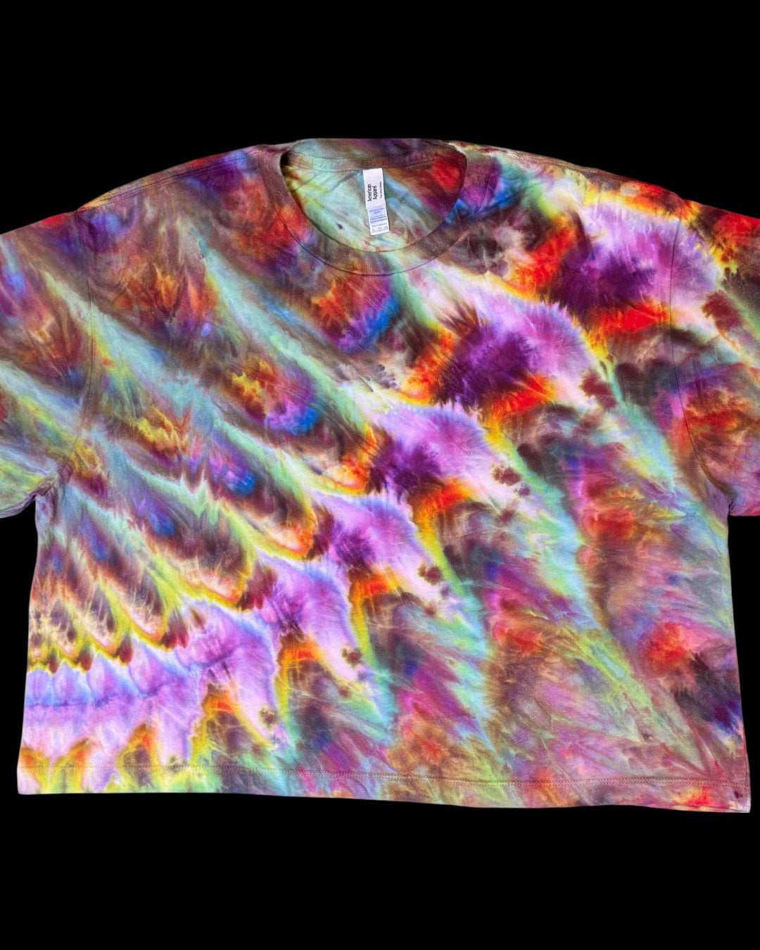 XL - ladies’ fit ice dyed rainbow cosmic roll boxy cropped tee
