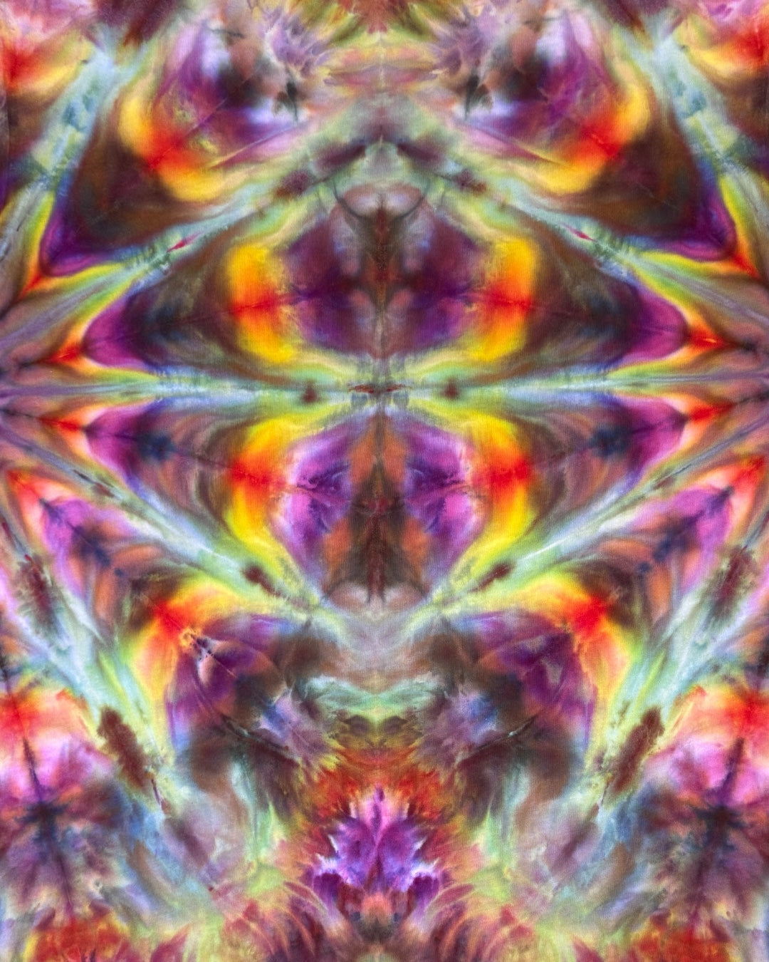 L - ice dyed rainbow mirrored fan fold tee