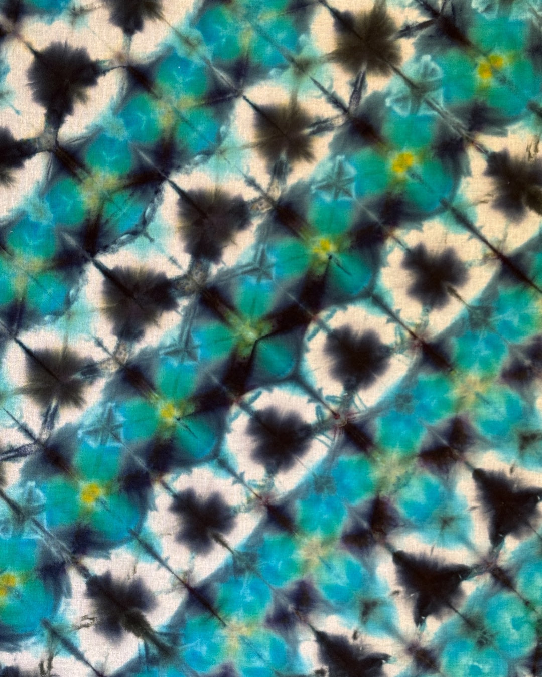 ice dyed turquoise and black sekka shibori bandana