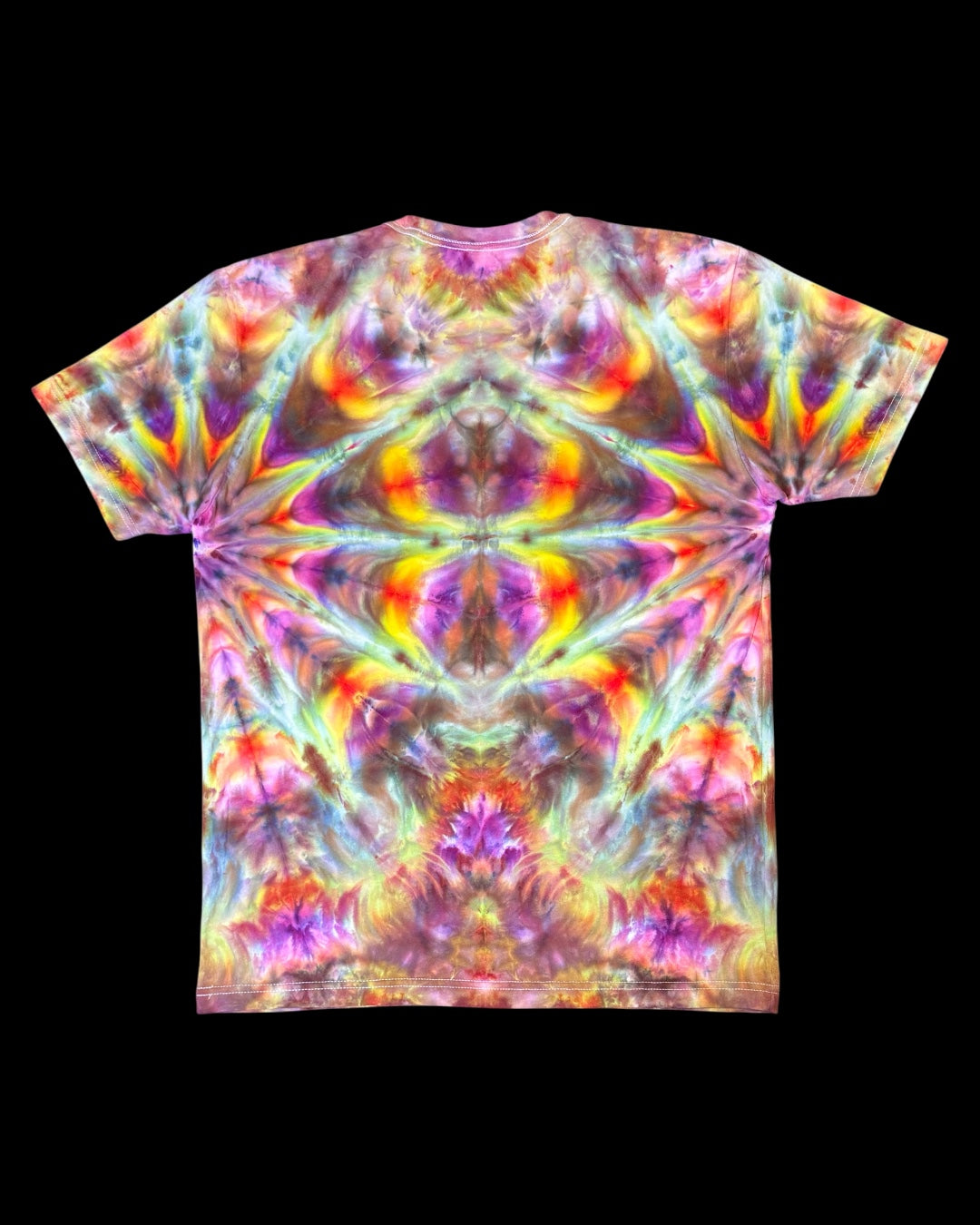 L - ice dyed rainbow mirrored fan fold tee
