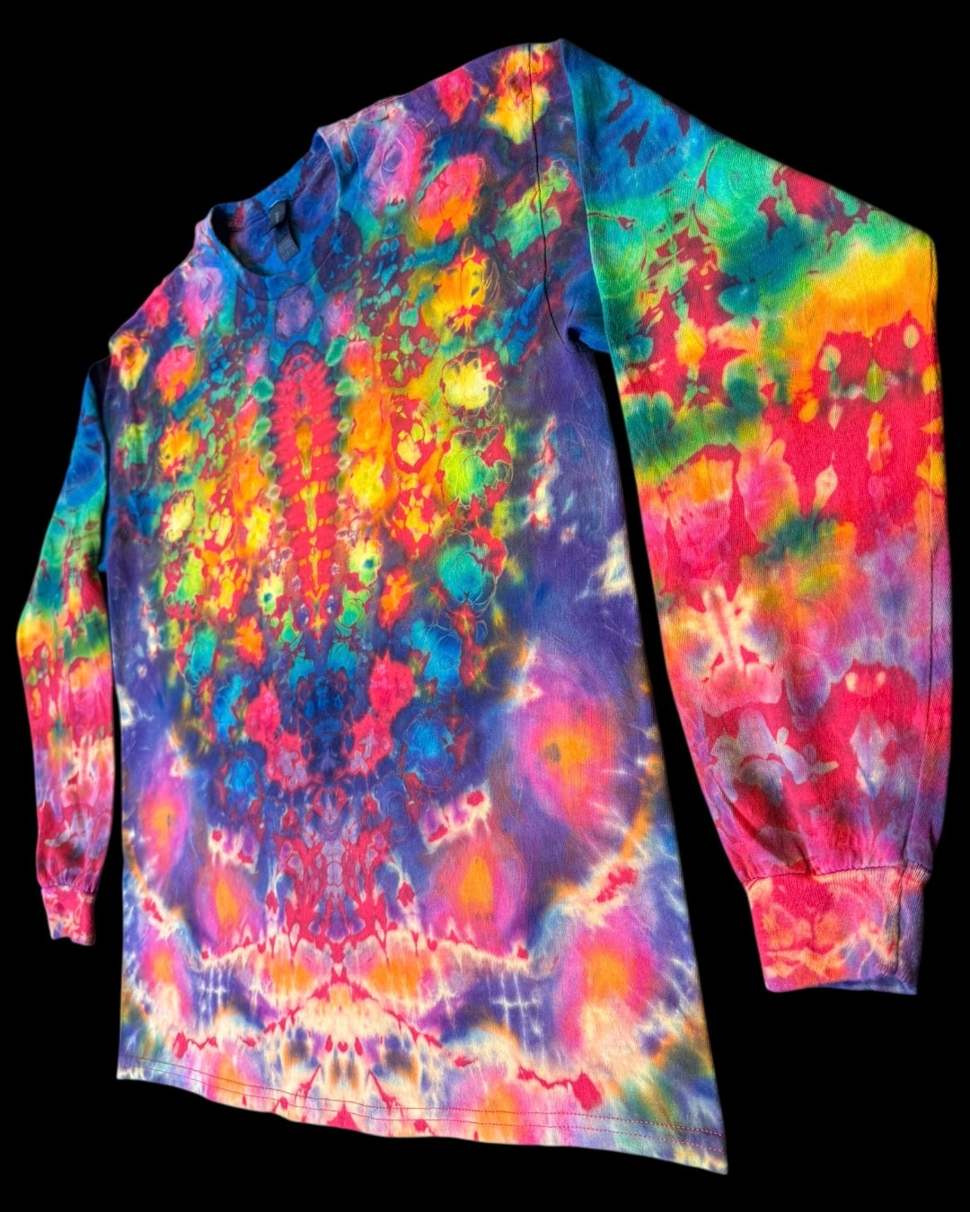 L - red reverse dyed rainbow kenney style long sleeve tee