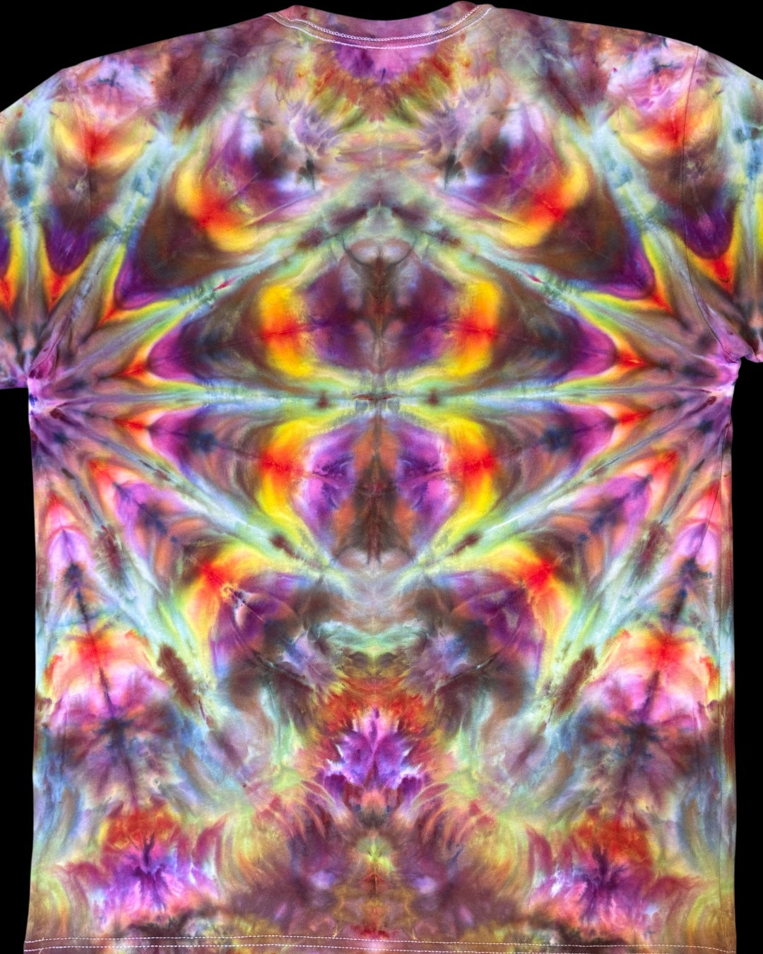 L - ice dyed rainbow mirrored fan fold tee