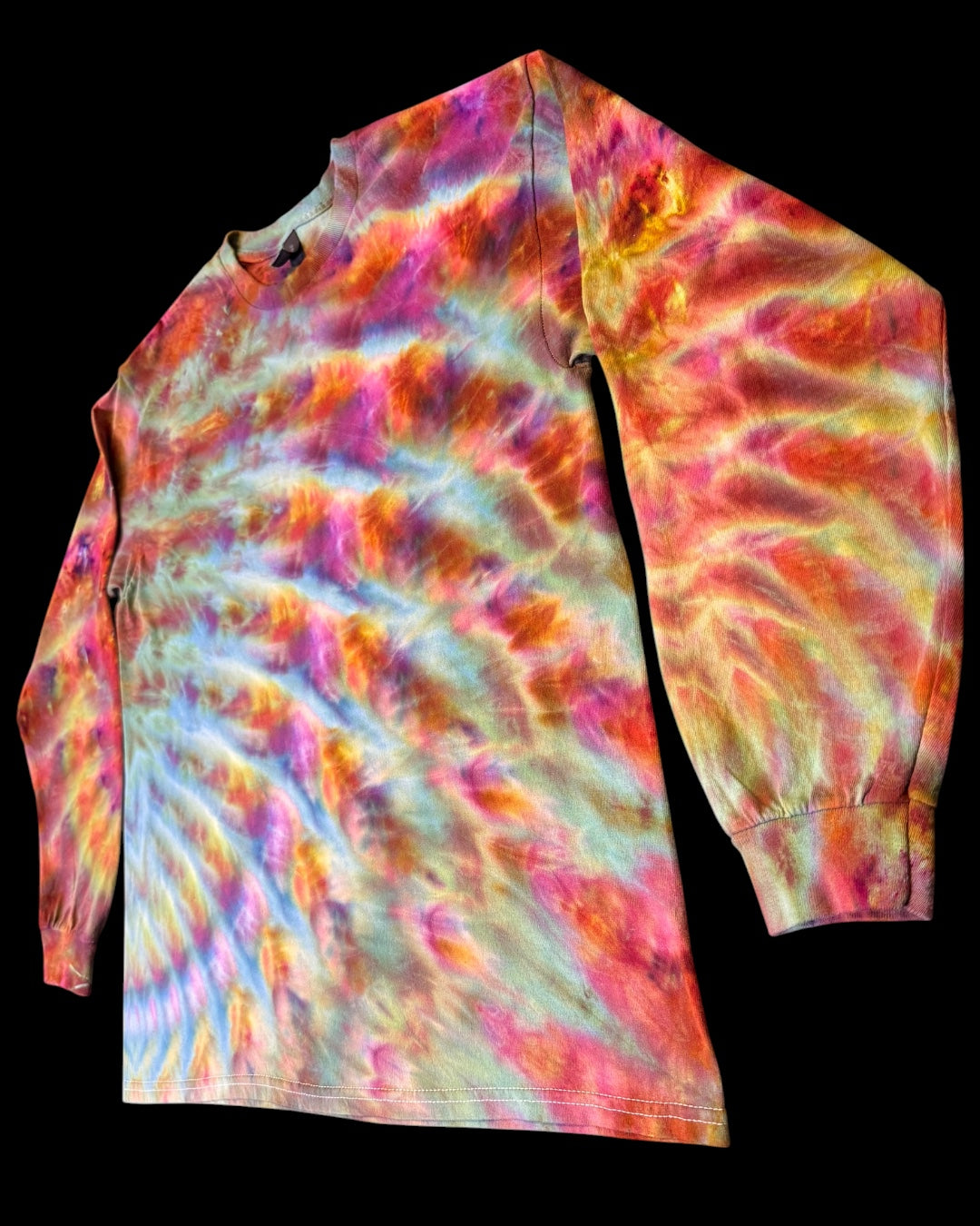 L - ice dyed phoenix flame and aster cosmic roll long sleeve tee