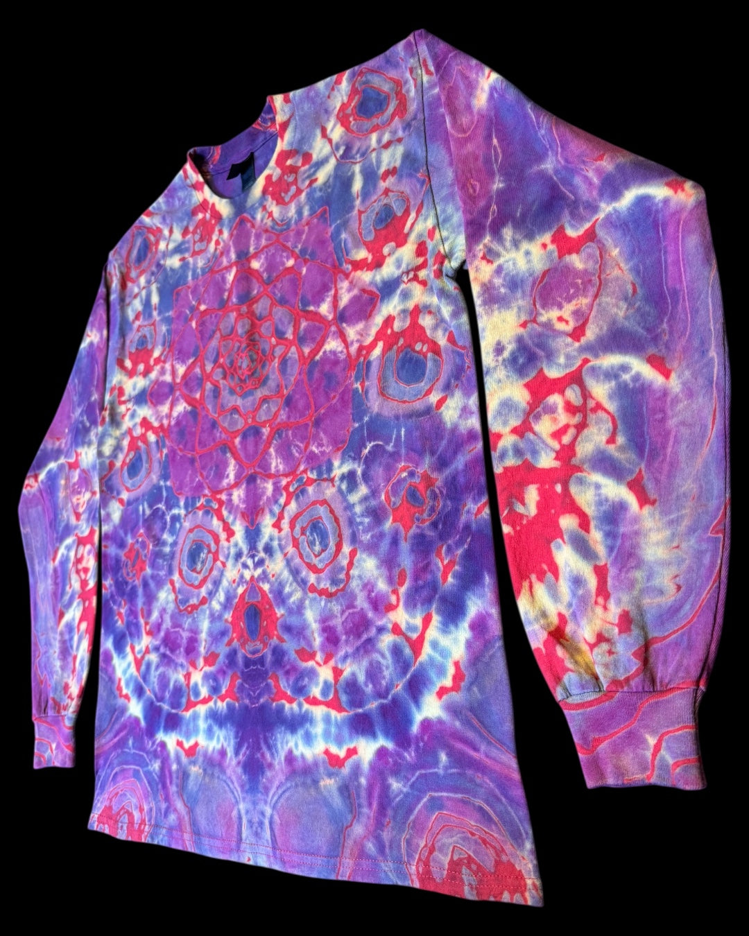 M - red reverse dyed mandala long sleeve tee