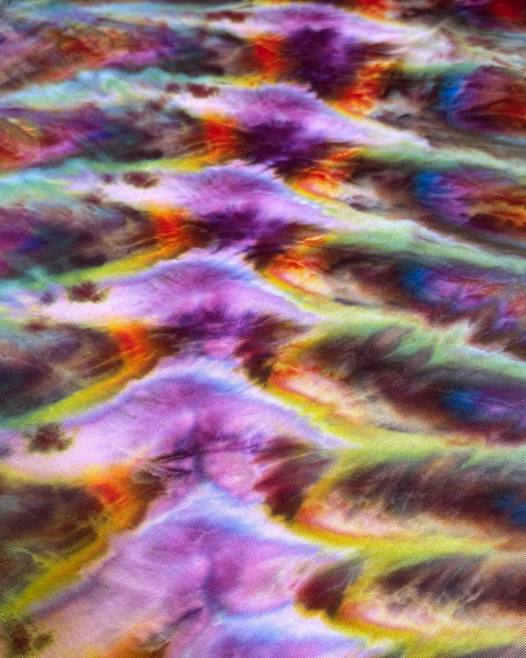 XL - ladies’ fit ice dyed rainbow cosmic roll boxy cropped tee