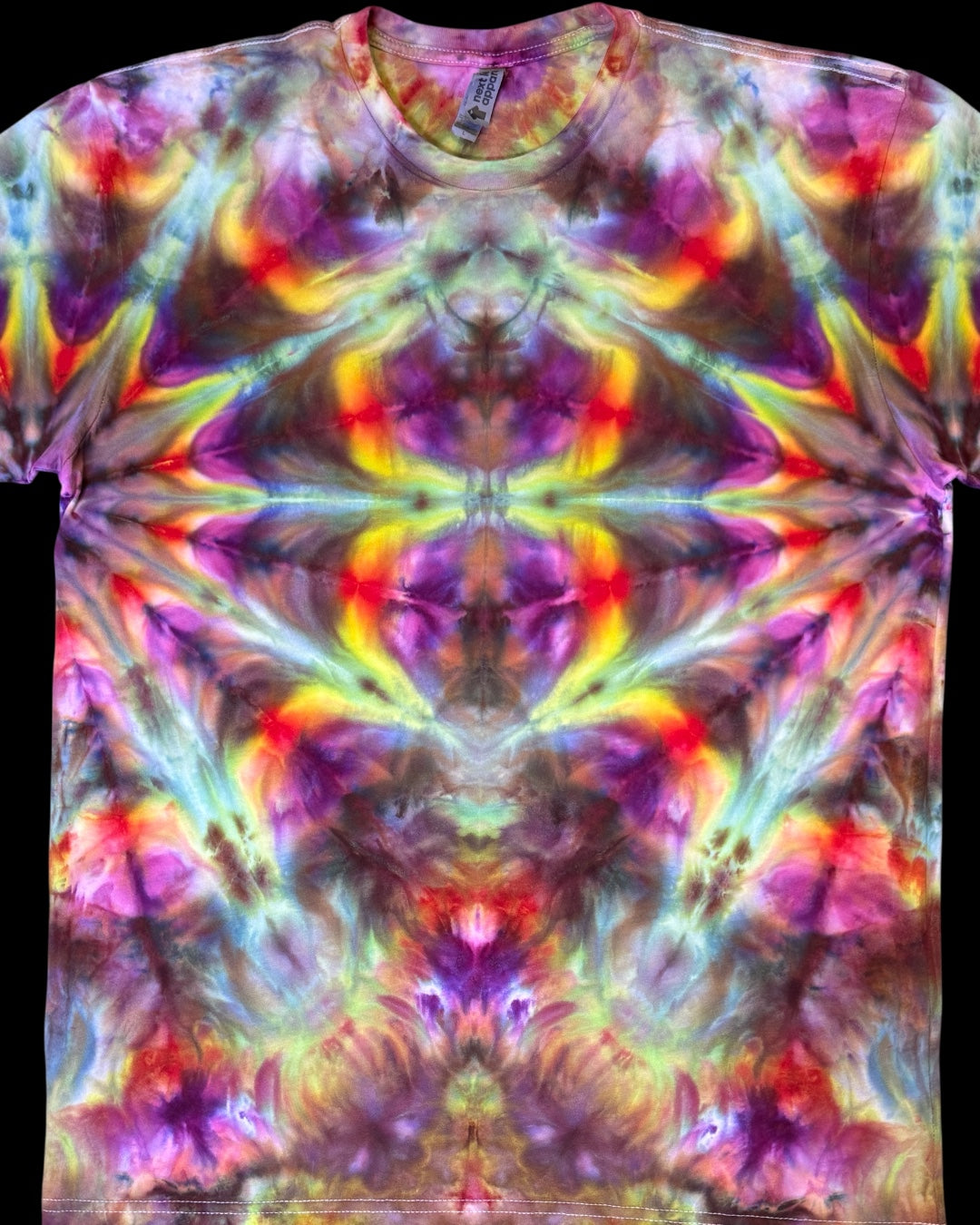 L - ice dyed rainbow mirrored fan fold tee
