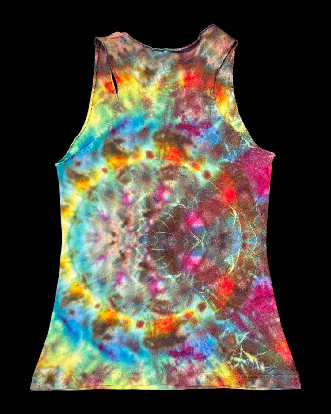 S - ladies’ fit ice dyed cosmic rolled mandala tank