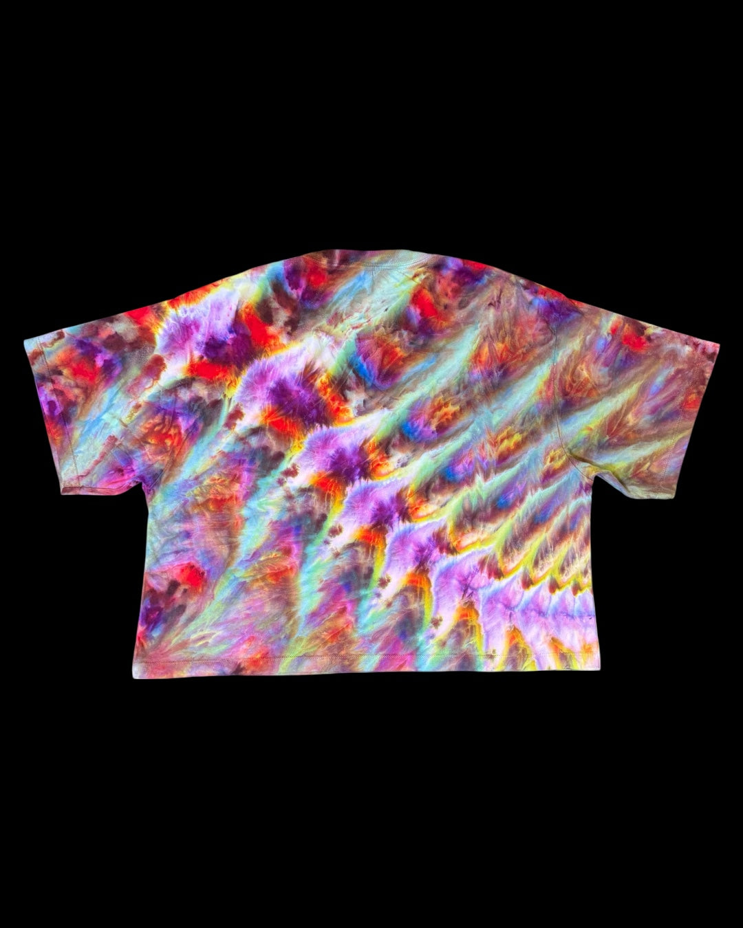 XL - ladies’ fit ice dyed rainbow cosmic roll boxy cropped tee