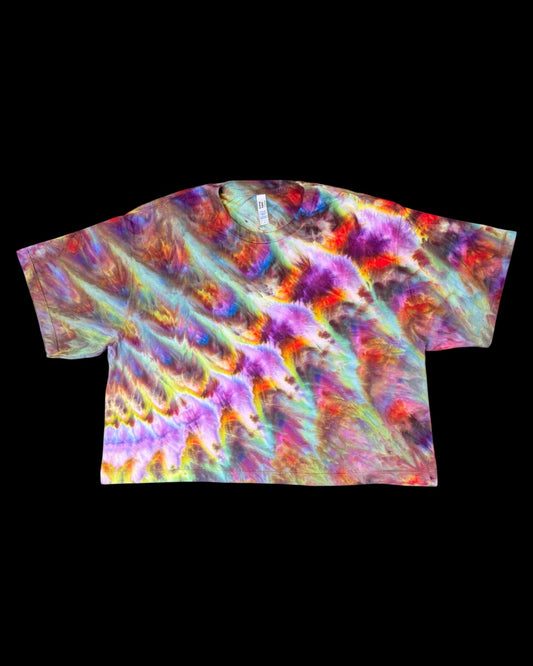 XL - ladies’ fit ice dyed rainbow cosmic roll boxy cropped tee