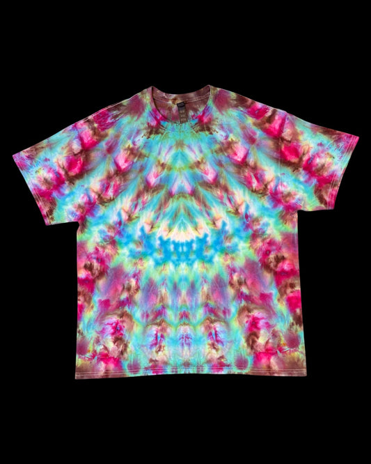 XL - ice dyed kaleidoscope eyes and blue violet mirrored cosmic rolled tee