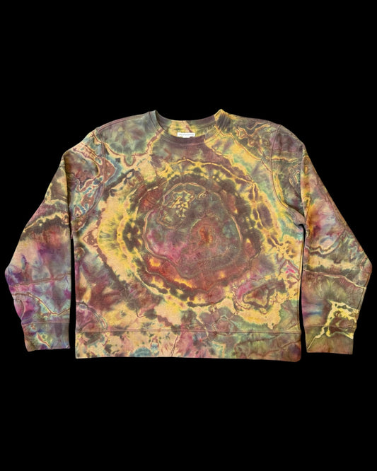 XXL - chocolate brown reversed ice dyed geode pullover sweatshirt