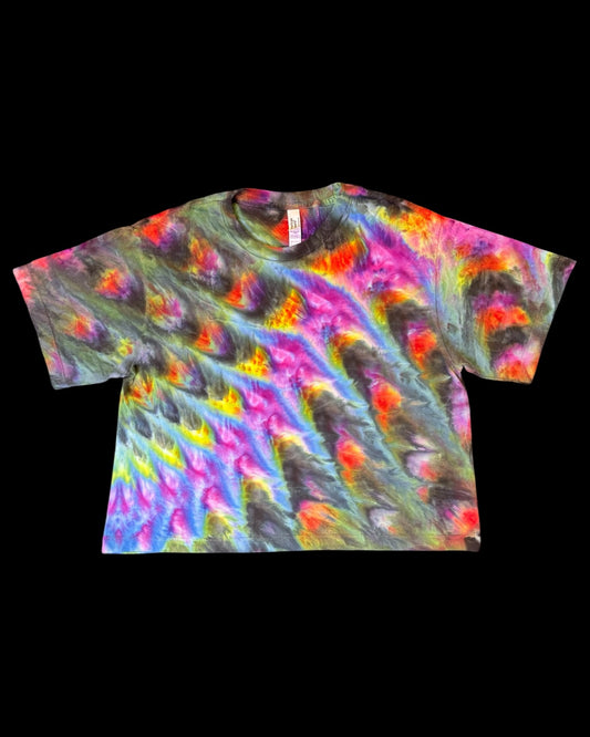 M - ladies’ fit rainbow cosmic roll boxy cropped tee