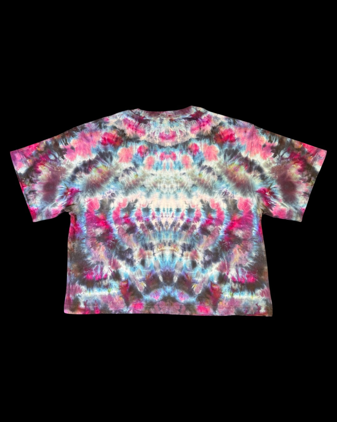 M - ladies’ fit ice dyed amethyst mirrored cosmic roll boxy cropped tee