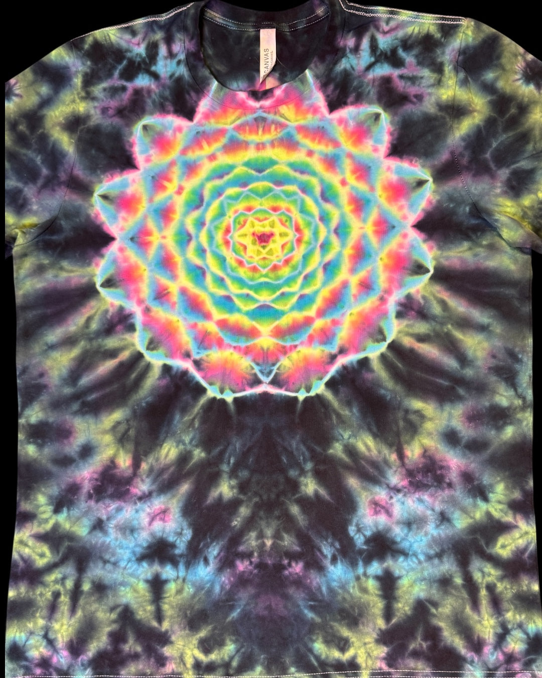L - UV reactive mandala with dala-spine tee