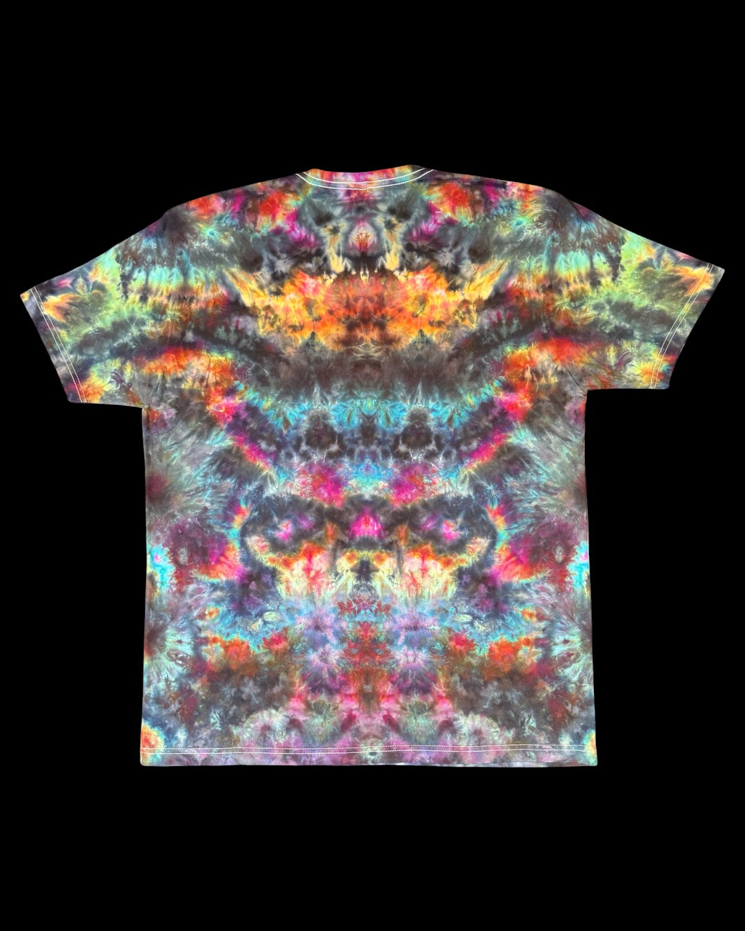 XL - ice dyed dark rainbow mirrored cosmic roll trip style combo tee