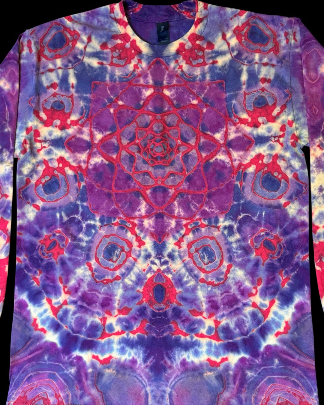 M - red reverse dyed mandala long sleeve tee