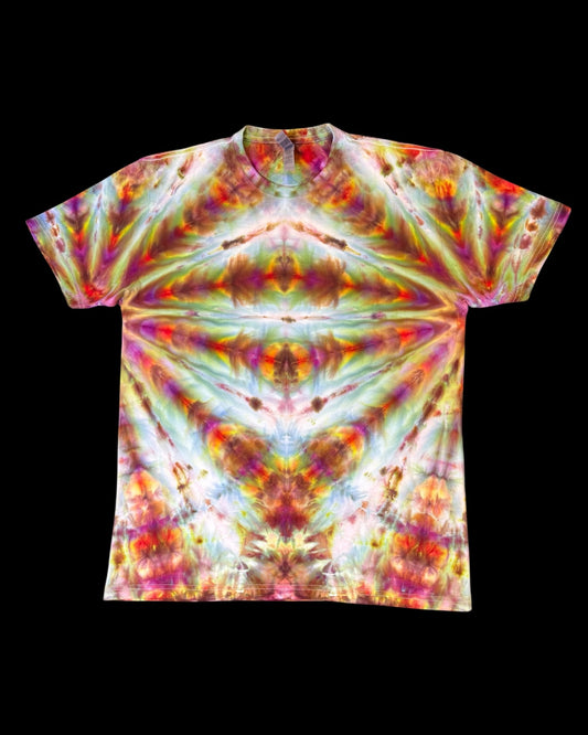 L - ice dyed mirrored fan fold logo tee