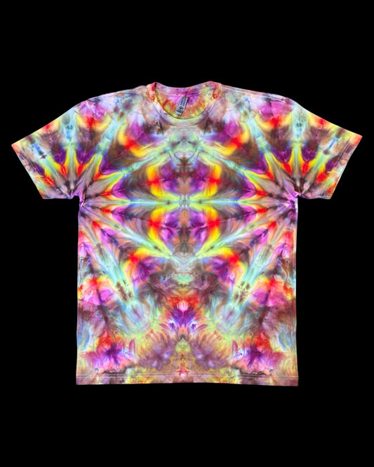 L - ice dyed rainbow mirrored fan fold tee