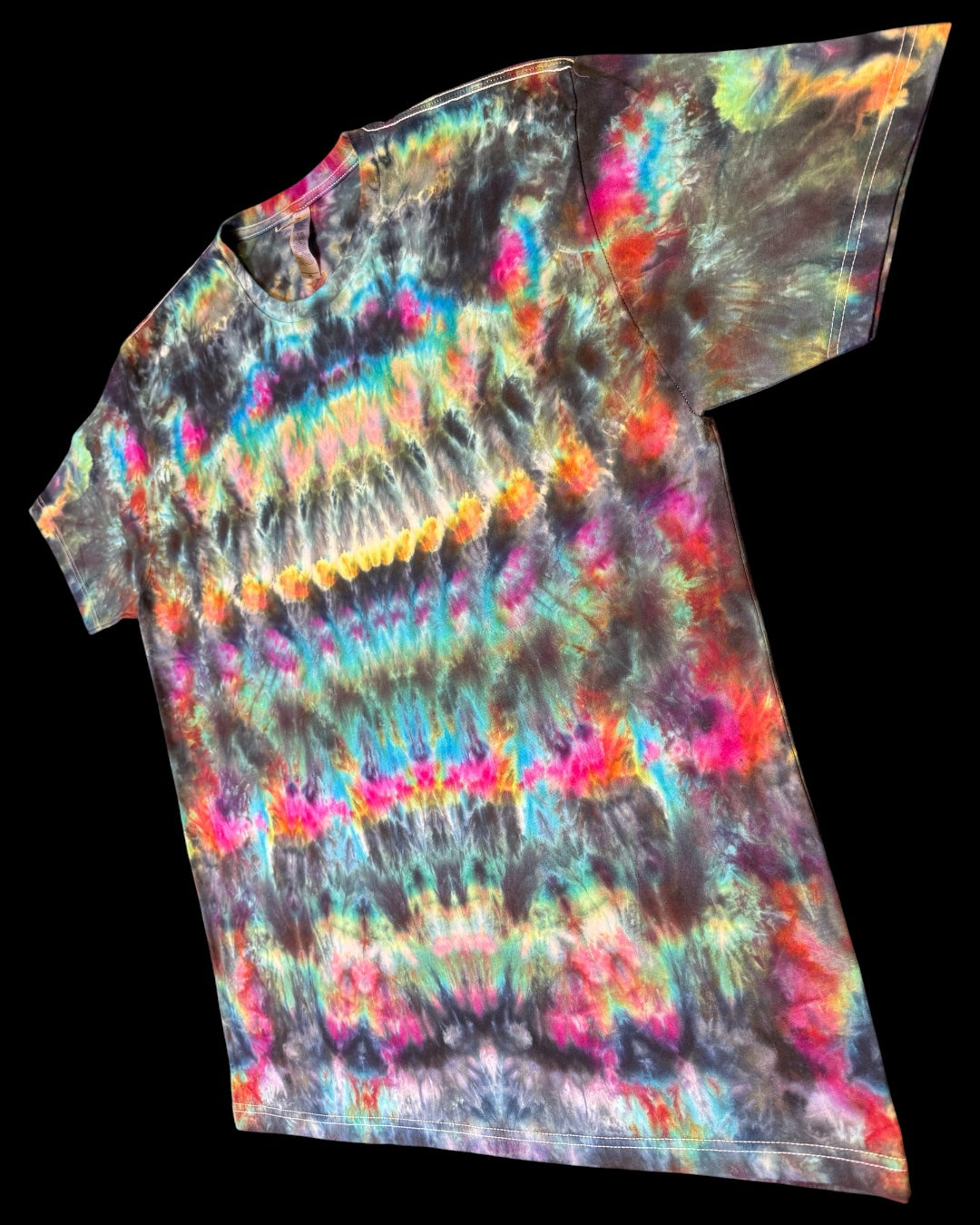 XL - ice dyed dark rainbow mirrored cosmic roll trip style combo tee