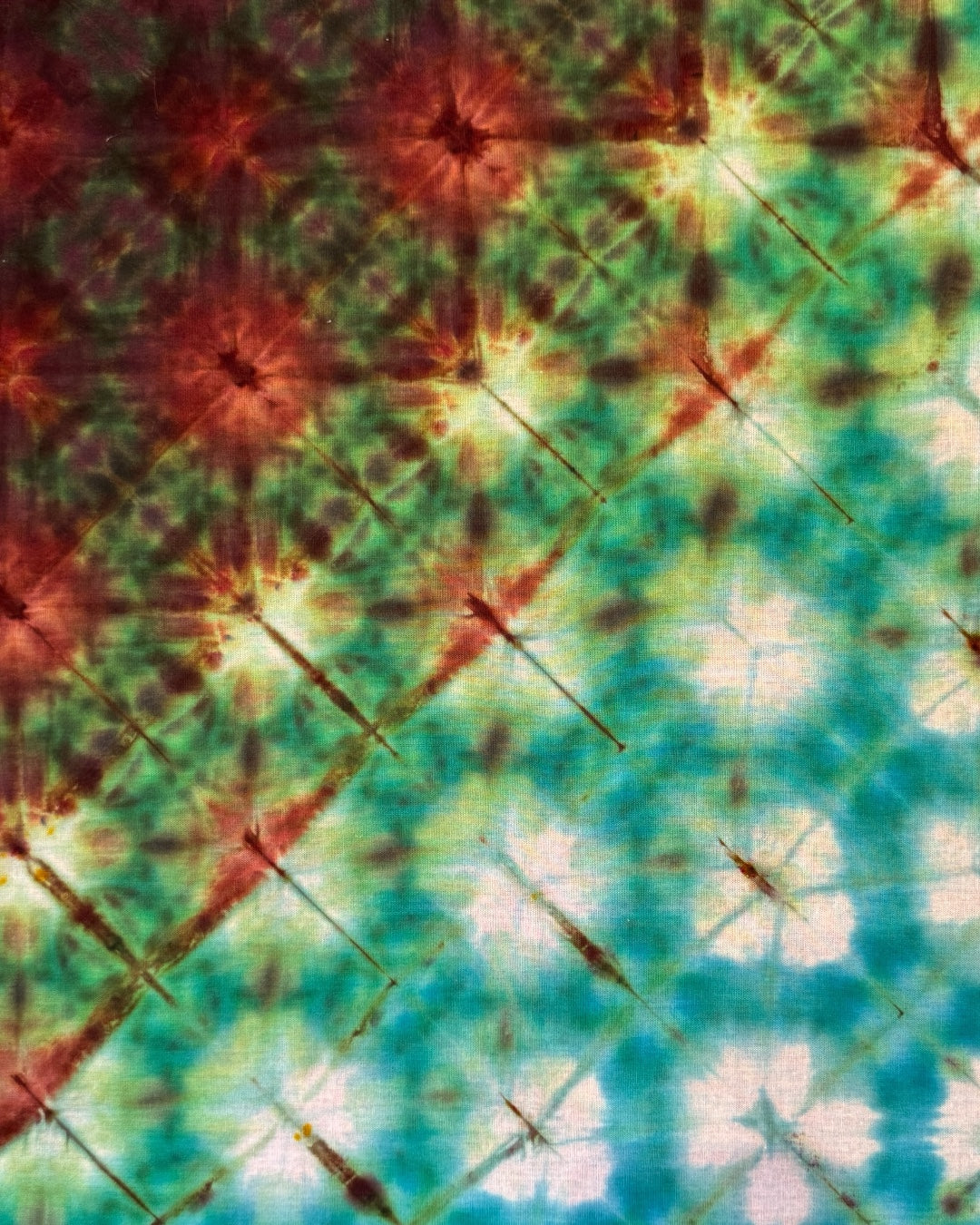 ice dyed rusty emerald shibori bandana