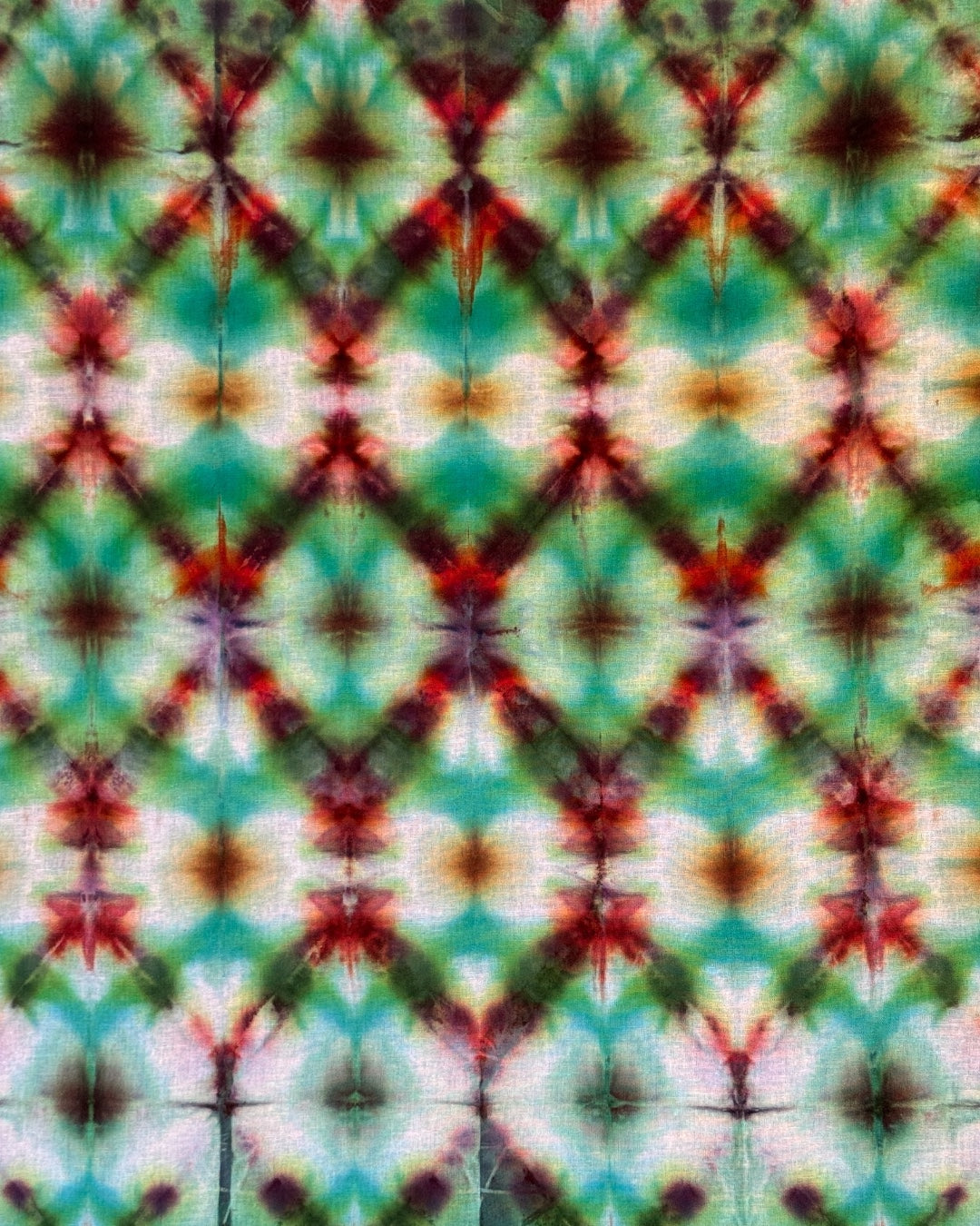 ice dyed green and terracotta shibori bandana