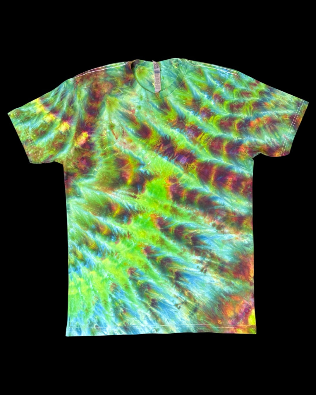 L - ice dyed electric green mindbender cosmic roll tee