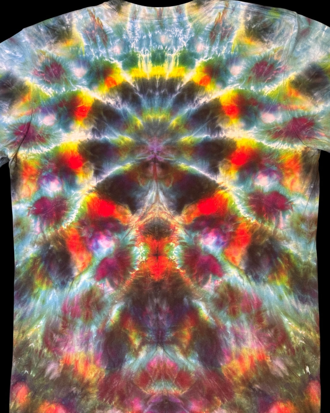 L - ice dyed mindbender b and tangerine cosmic rolled mandala bamboo tee
