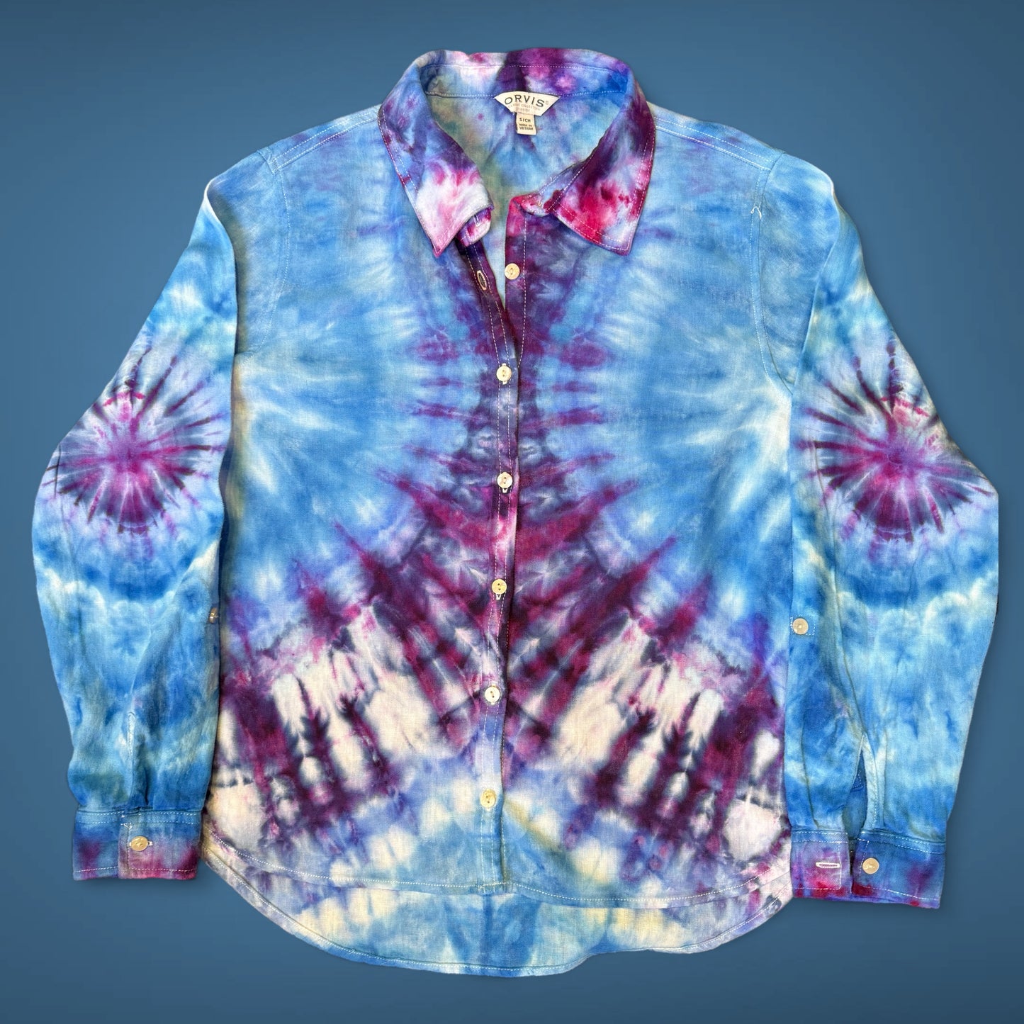 S - upcycled ice dyed women’s fit linen rayon shirt