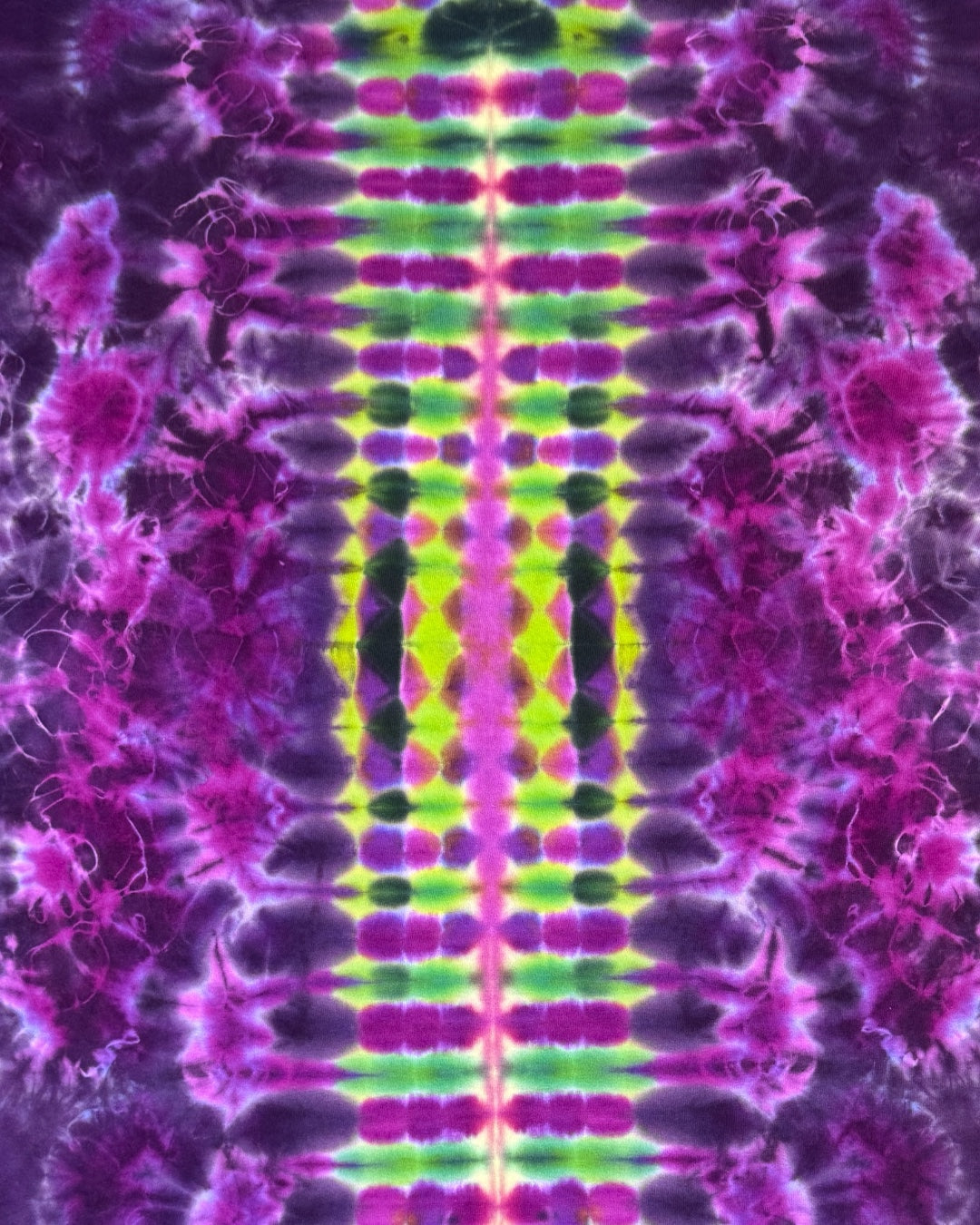 L - UV reactive black cherry and lime mandala with spine tee