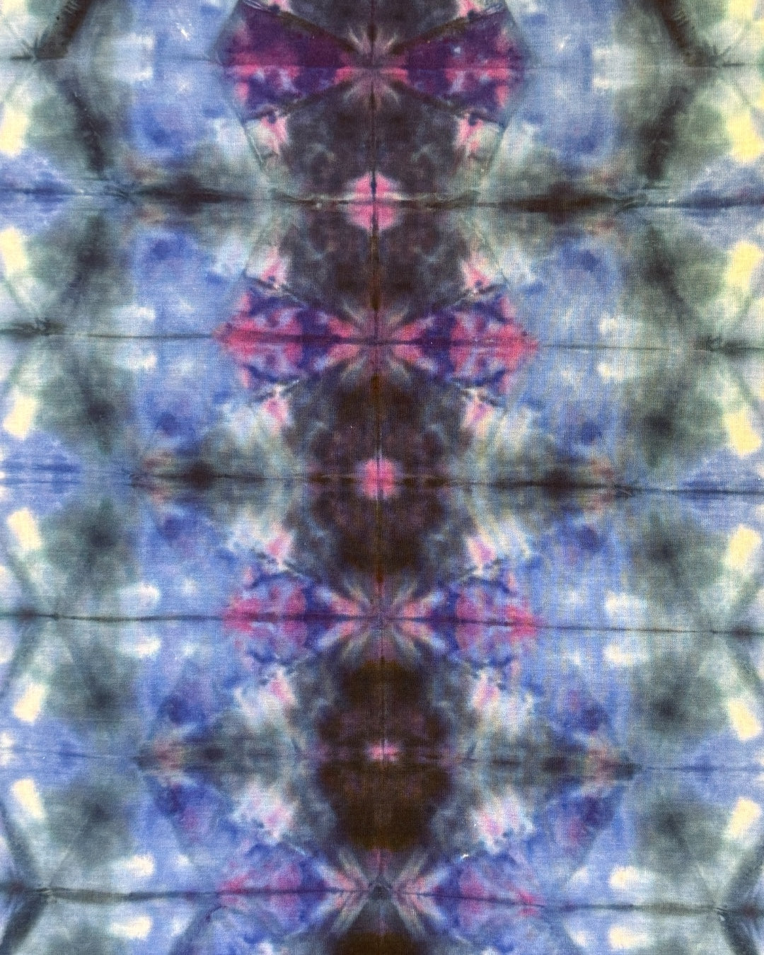 ice dyed avalon and periwinkle sekka shibori bandana