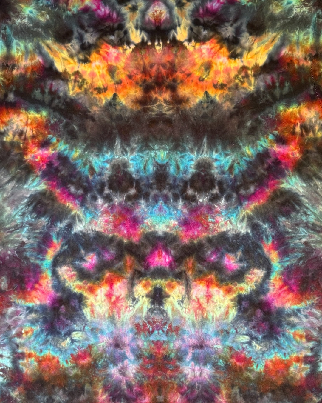 XL - ice dyed dark rainbow mirrored cosmic roll trip style combo tee