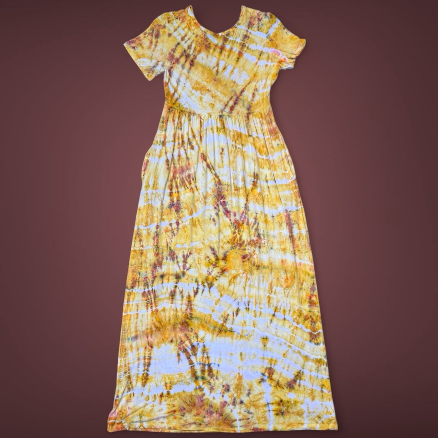 L - ice dyed golden pineapple maxi dress with pockets