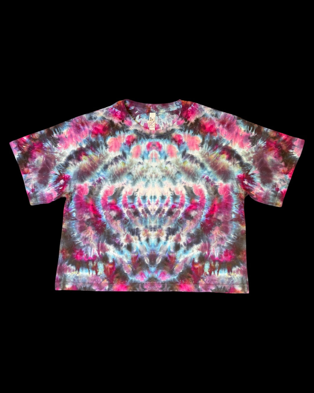 M - ladies’ fit ice dyed amethyst mirrored cosmic roll boxy cropped tee