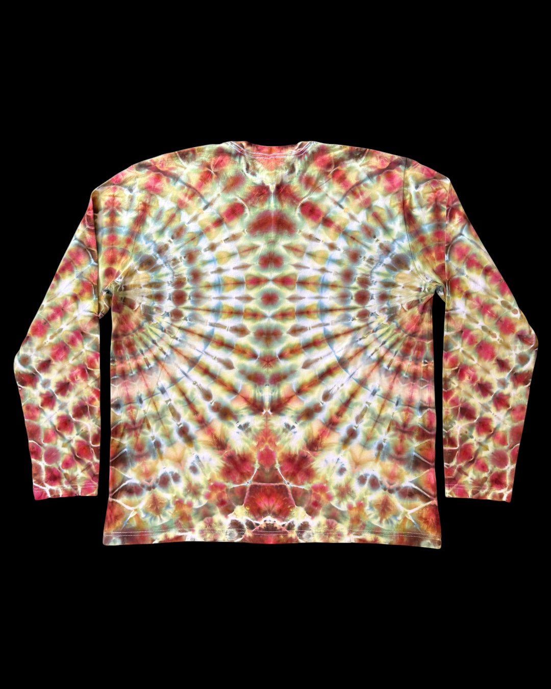 XL - ice dyed blue gray phoenix flame mirrored fan fold long sleeve tee