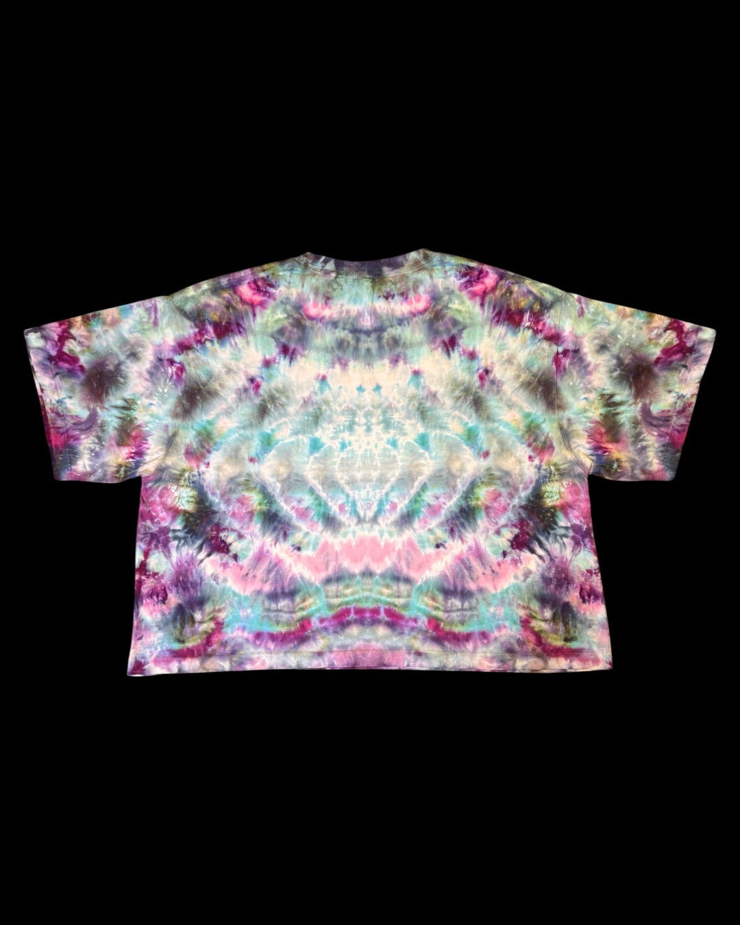 XL - ladies’ fit ice dyed mirrored cosmic rolled boxy cropped tee