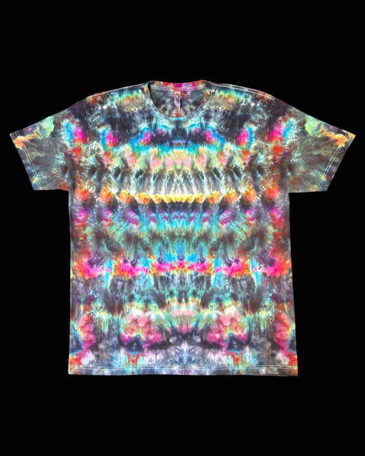XL - ice dyed dark rainbow mirrored cosmic roll trip style combo tee