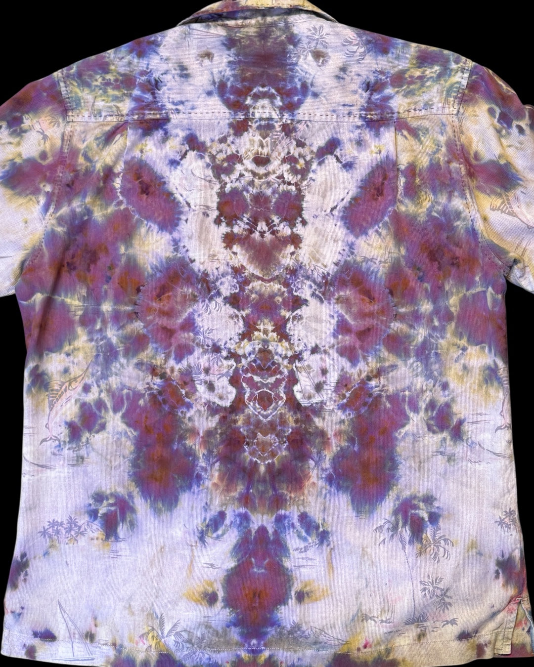 S - upcycled ice dyed silk hawaiian camp shirt