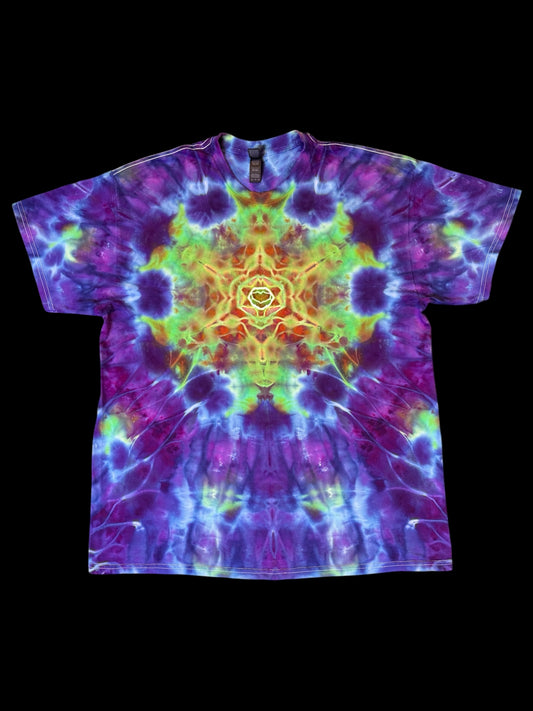 XL - ice dyed rolled six pointer mandala tee