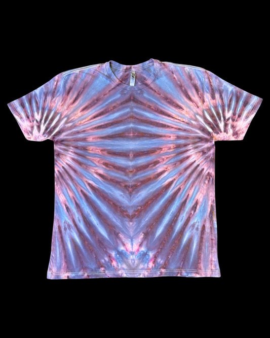 XL - ice dyed ‘blue hour’ mirrored fan fold logo tee