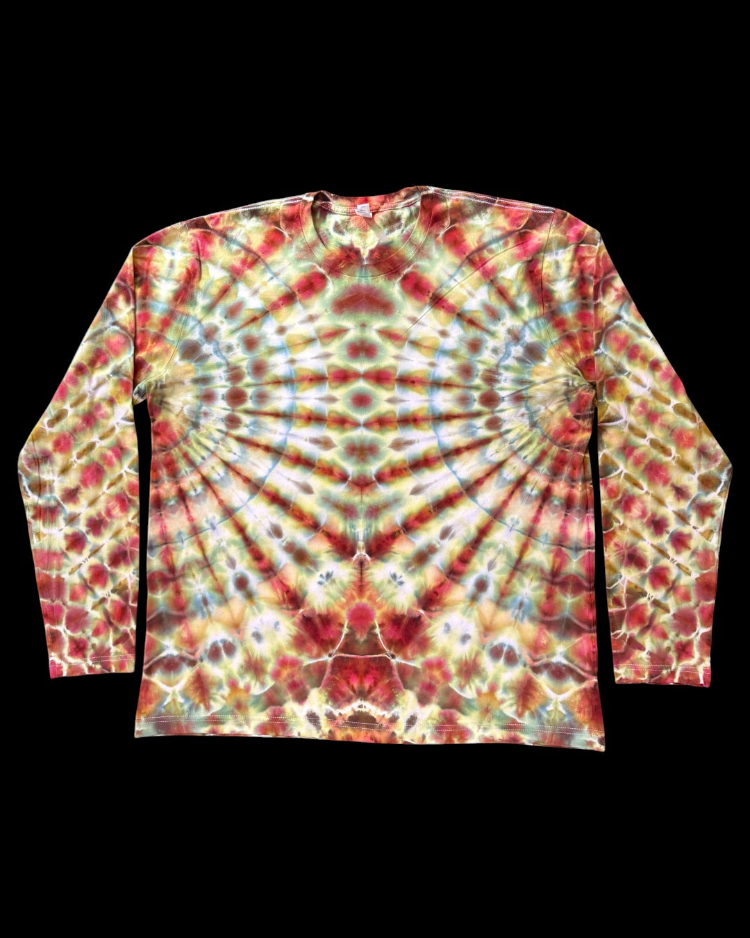 XL - ice dyed blue gray phoenix flame mirrored fan fold long sleeve tee