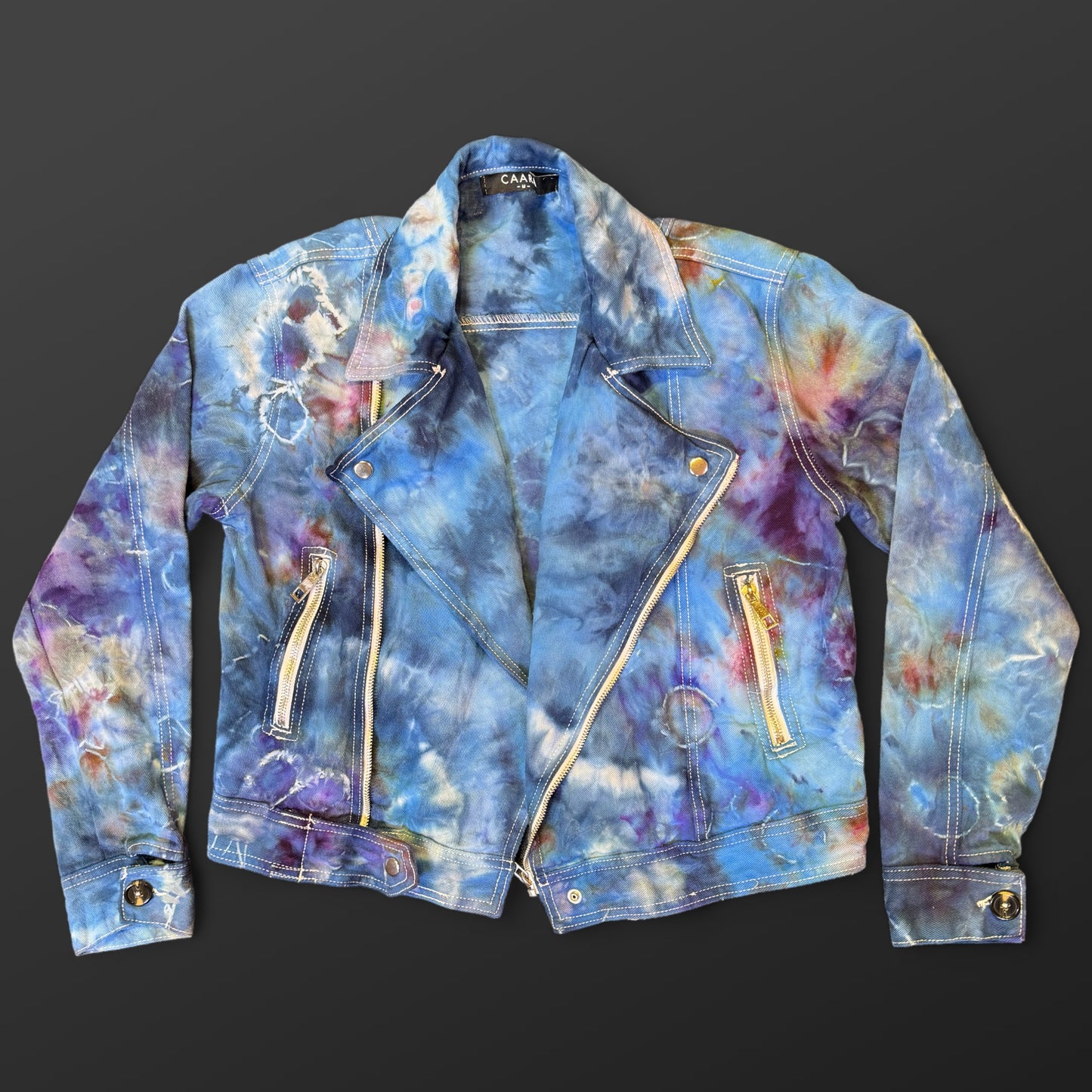 S - ladies’ ice dyed geode moto denim jacket