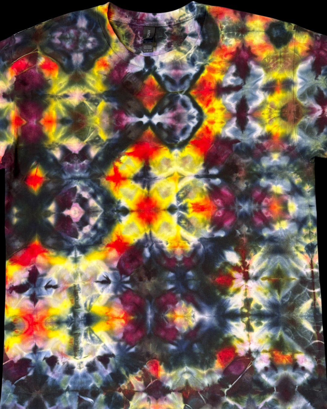 L - ice dyed fiery glitchy glitch tee