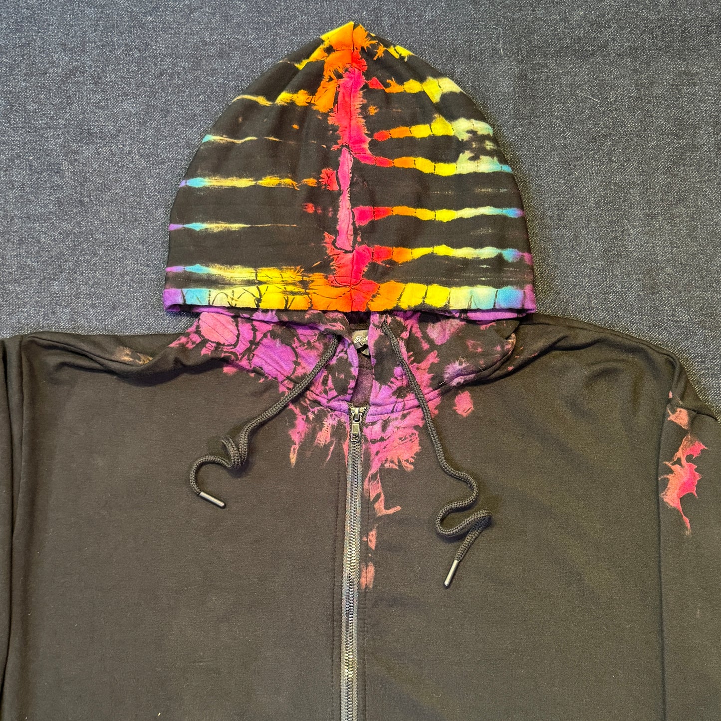 L - reverse dyed rainbow hoodie