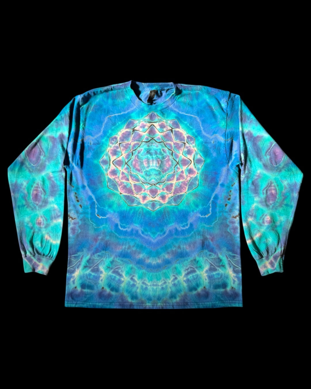 L - reverse dyed blue skies mandala cosmic rolled combo long sleeve tee