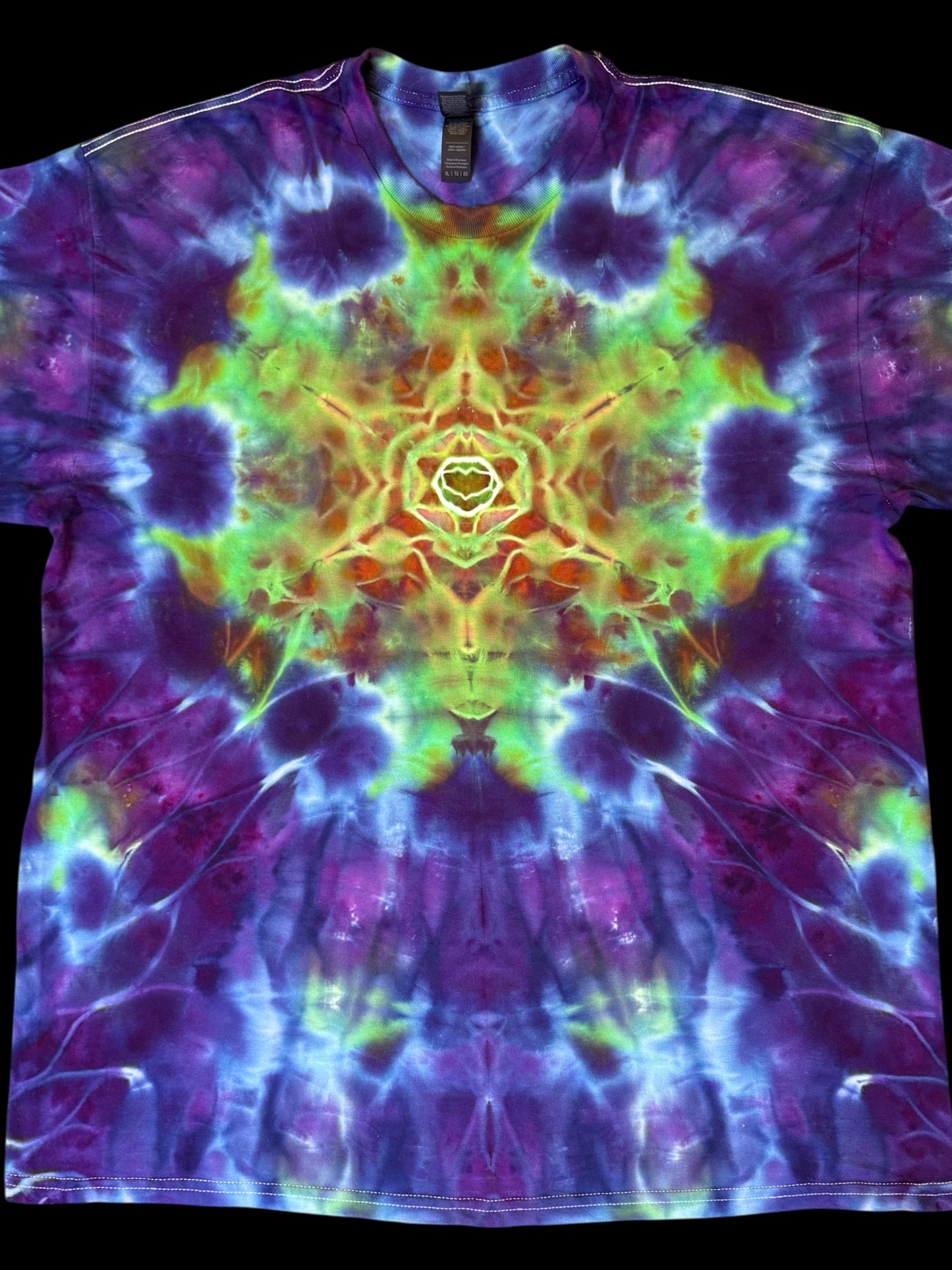 XL - ice dyed rolled six pointer mandala tee