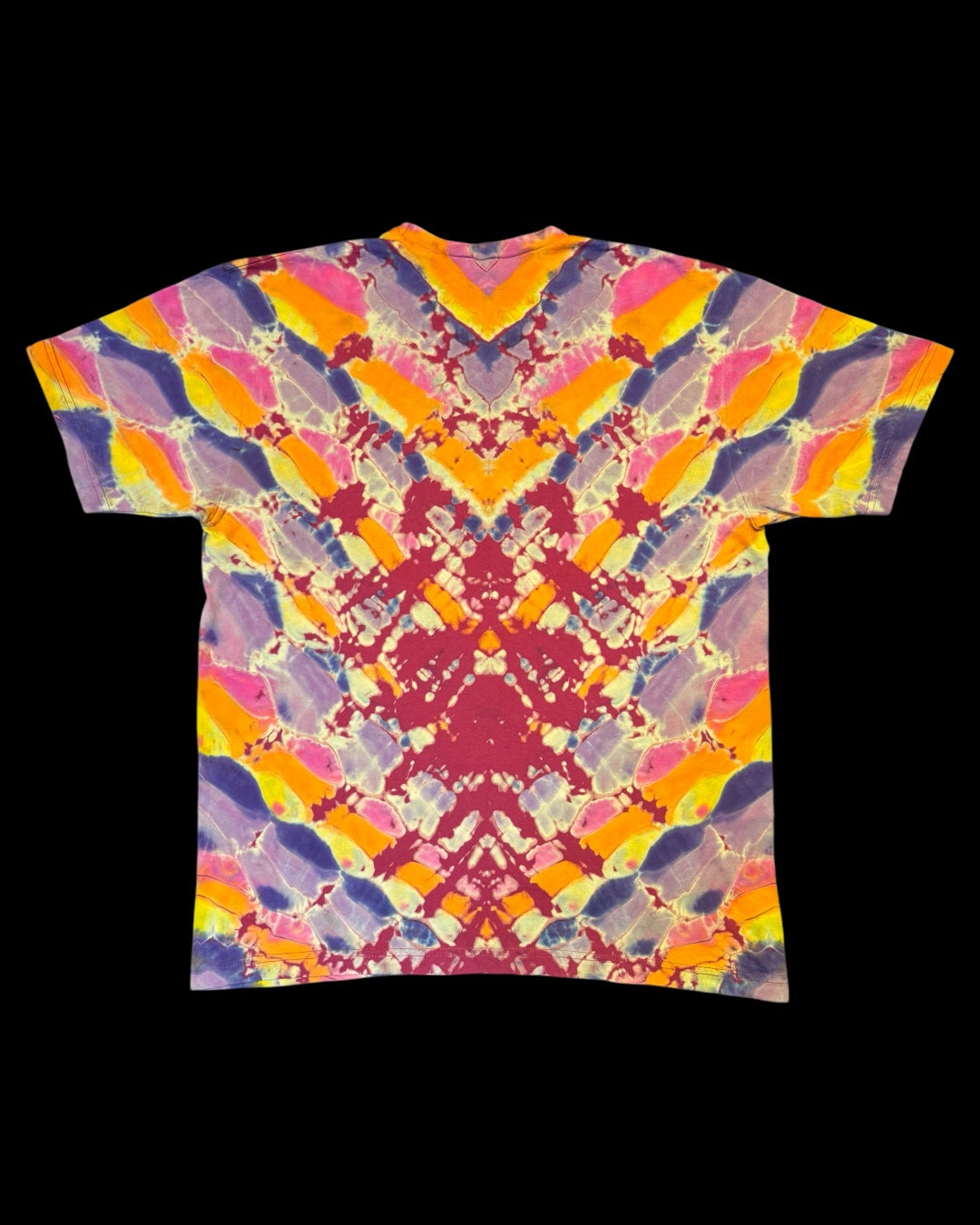 L - burgundy reverse dyed cosmic roll chevron vee neck tee