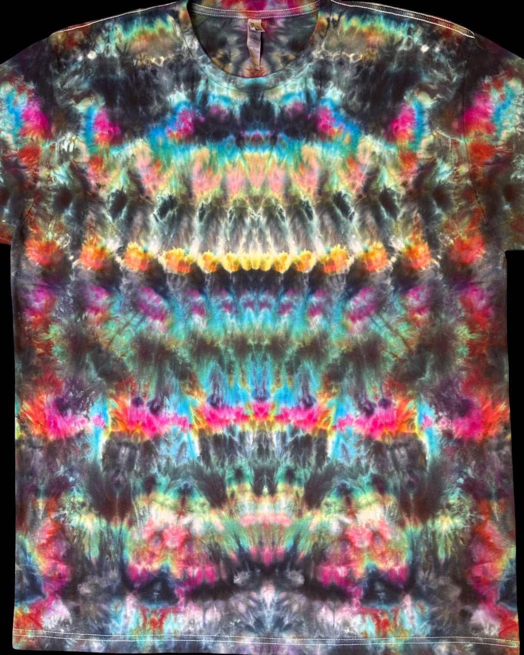 XL - ice dyed dark rainbow mirrored cosmic roll trip style combo tee