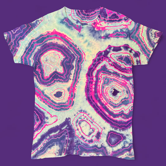 S - pink reverse dyed geode style tee