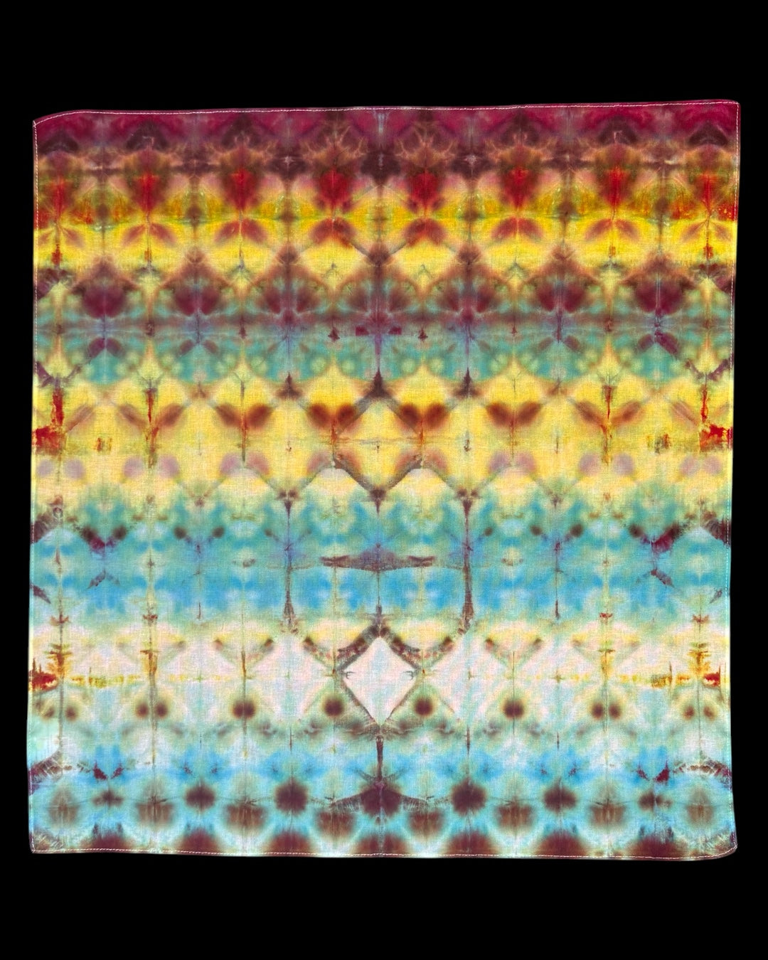 ice dyed UV reactive horizontal shibori bandana