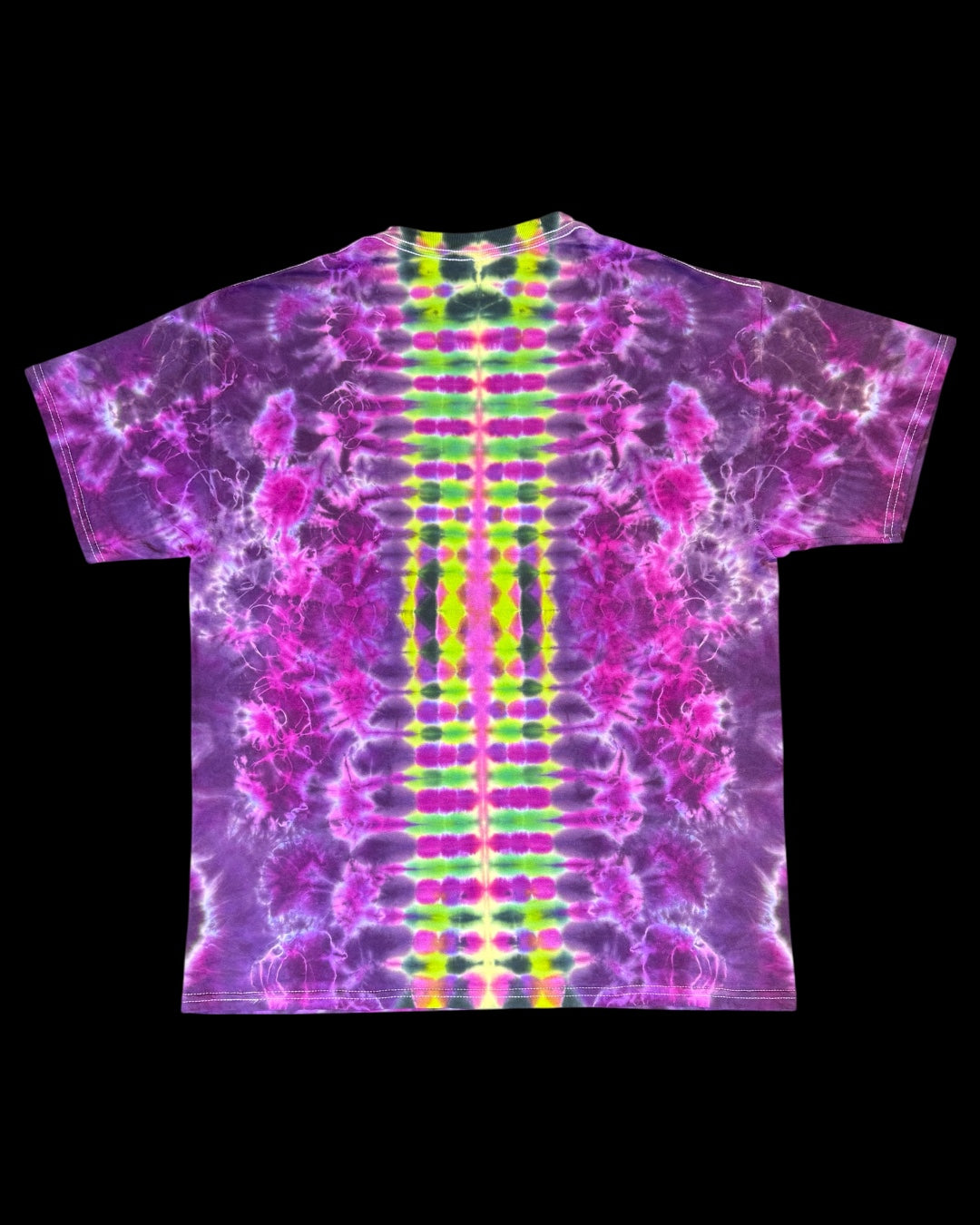 L - UV reactive black cherry and lime mandala with spine tee